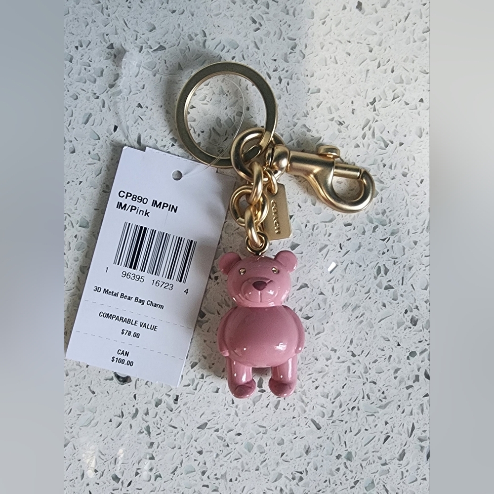 Coach Pink Bear Keychain with Gold Hardware - Picture 2 of 5